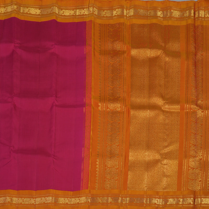 Hayagrivas Handloom Reddish-Pink Kanjivaram Silk Saree with Orange Border KBE2259B1-1