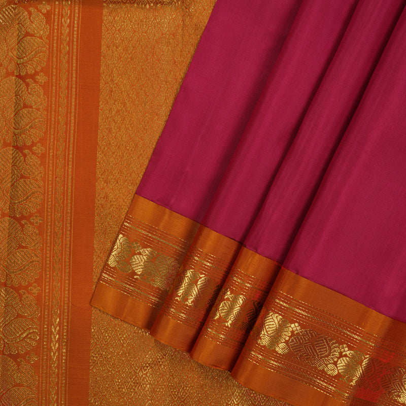 Hayagrivas Handloom Reddish-Pink Kanjivaram Silk Saree with Orange Border KBE2259B1-1