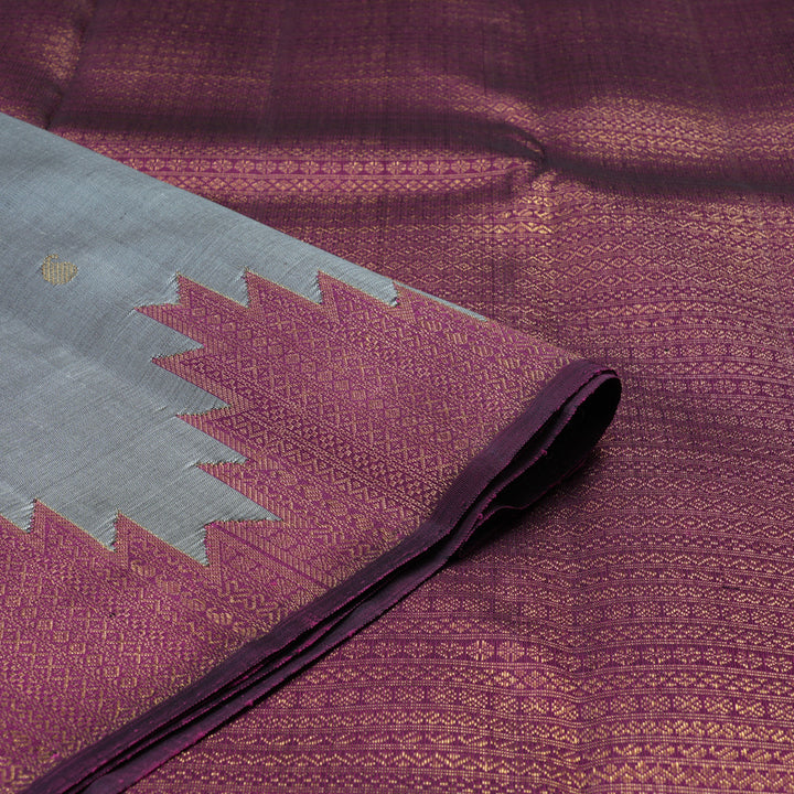 Hayagrivas Handloom Silver Grey Kanjivaram Silk Saree with Temple Border KBE2260B1-1