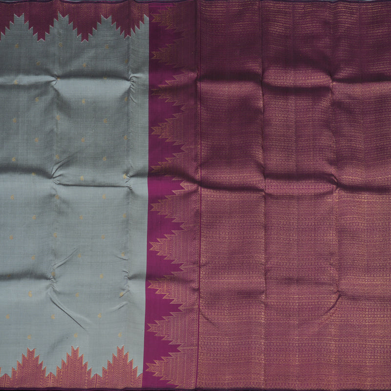 Hayagrivas Handloom Silver Grey Kanjivaram Silk Saree with Temple Border KBE2260B1-1