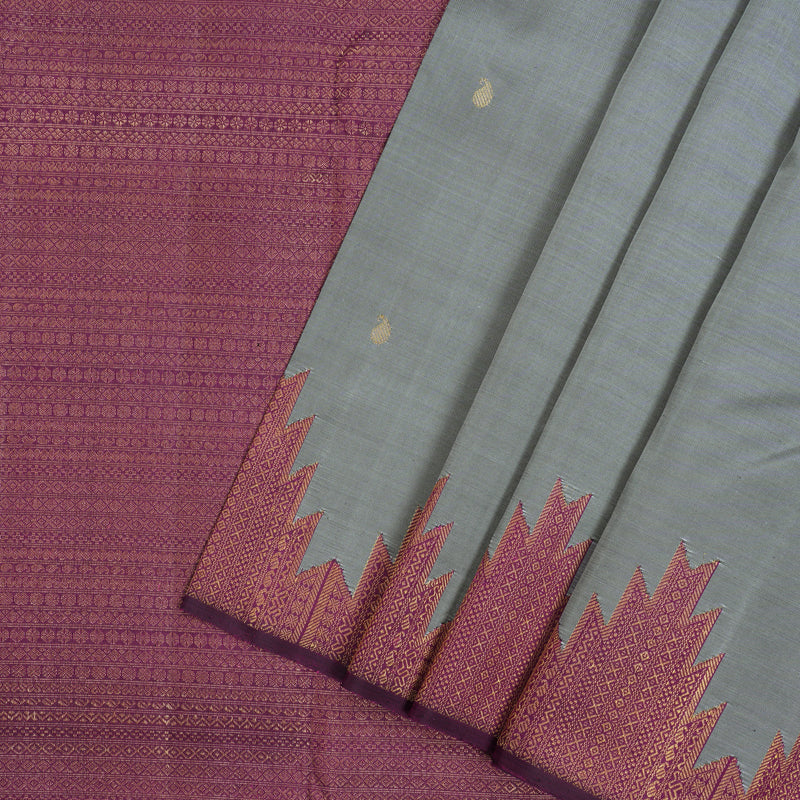 Hayagrivas Handloom Silver Grey Kanjivaram Silk Saree with Temple Border KBE2260B1-1