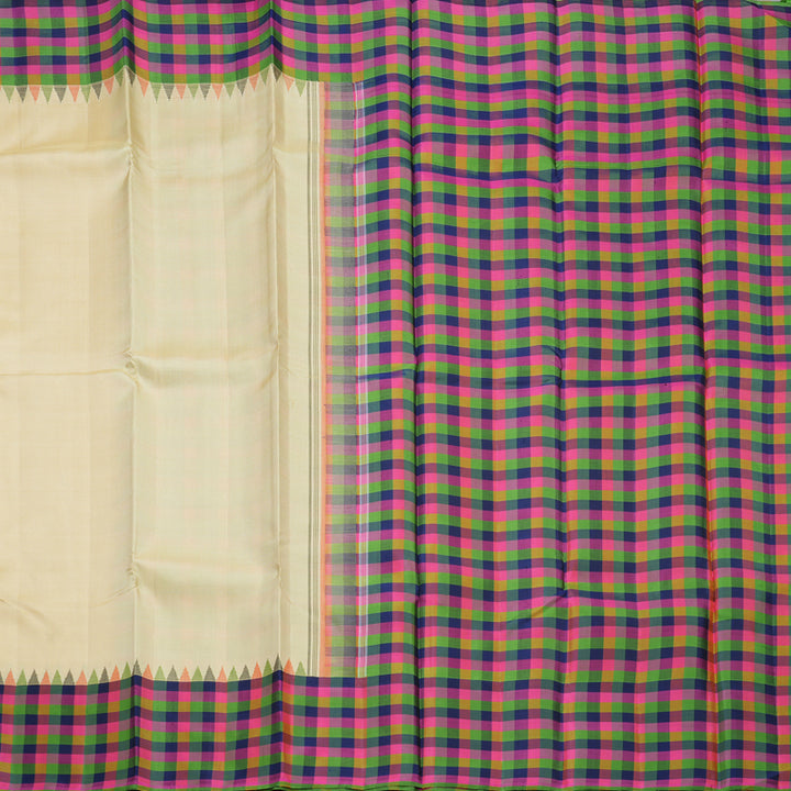Hayagrivas Handloom Sandal Kanjivaram Silk Saree with Multicolour Checks Border KBE2260B6-1