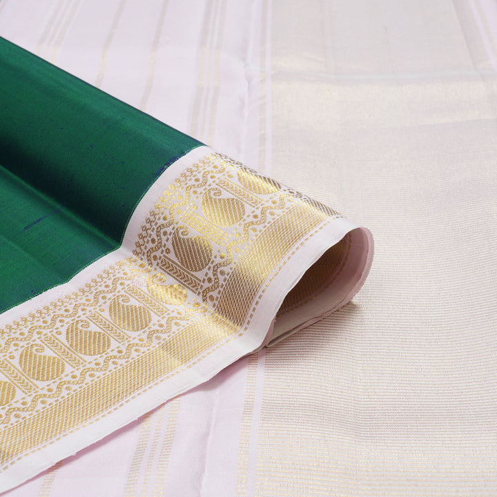 Hayagrivas Handloom Peacock Green Kanjivaram Silk Saree with Baby Pink Border KBE2263B13-1
