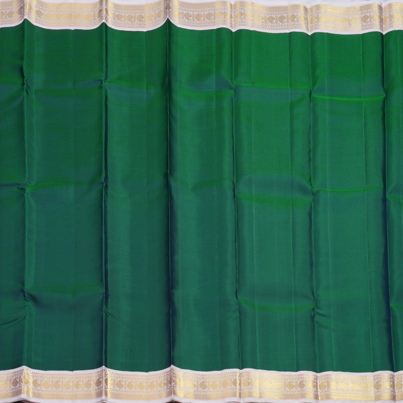 Hayagrivas Handloom Peacock Green Kanjivaram Silk Saree with Baby Pink Border KBE2263B13-1