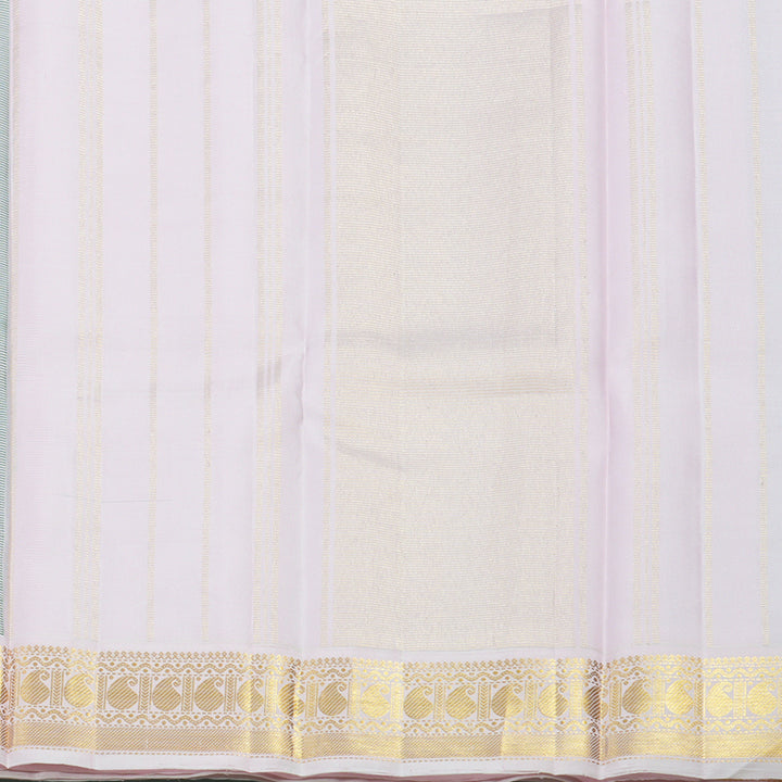 Hayagrivas Handloom Peacock Green Kanjivaram Silk Saree with Baby Pink Border KBE2263B13-1