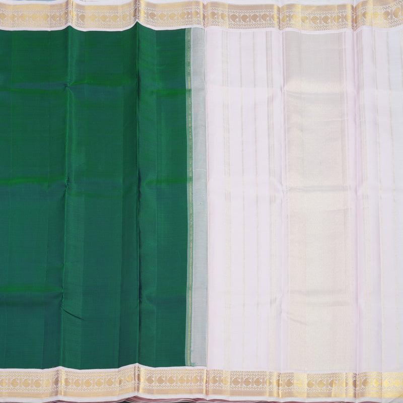 Hayagrivas Handloom Peacock Green Kanjivaram Silk Saree with Baby Pink Border KBE2263B13-1