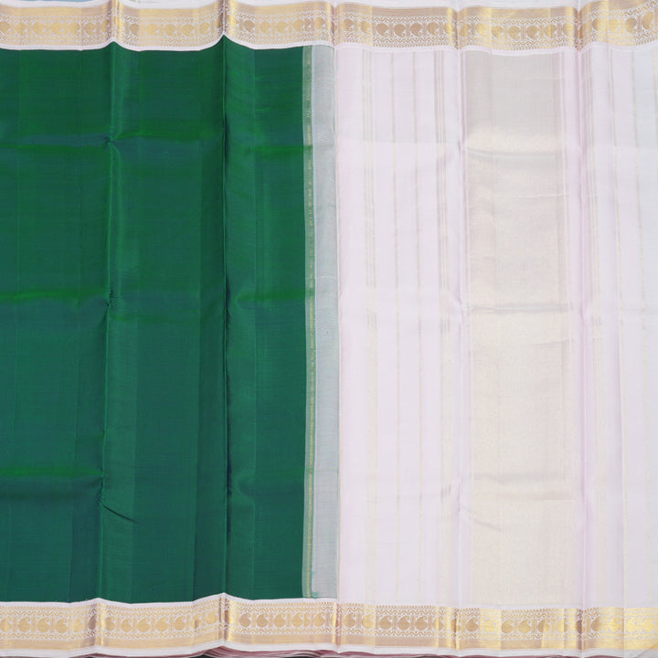 Hayagrivas Handloom Peacock Green Kanjivaram Silk Saree with Baby Pink Border KBE2263B13-1