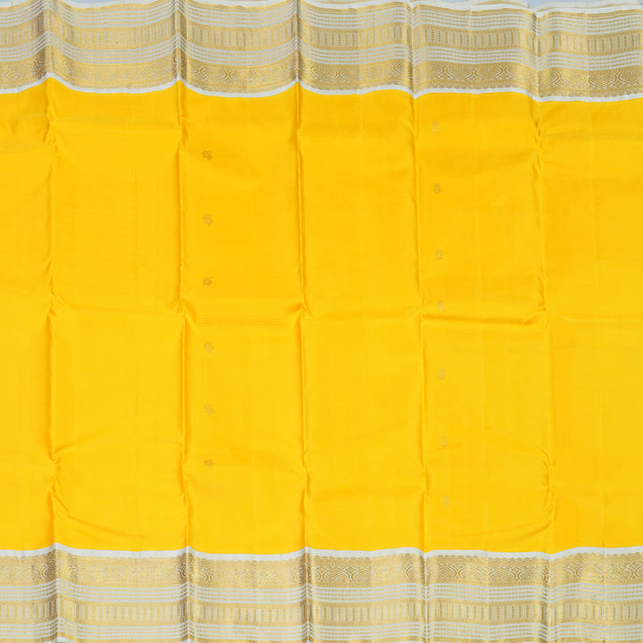 Hayagrivas Handloom Yellow Kanjivaram Silk Saree with Cream Border KBE2263B9-1