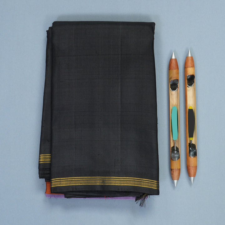 Hayagrivas Handloom Multicolour Stripes Kanjivaram Silk Saree with Black Border KBE2267B1-1