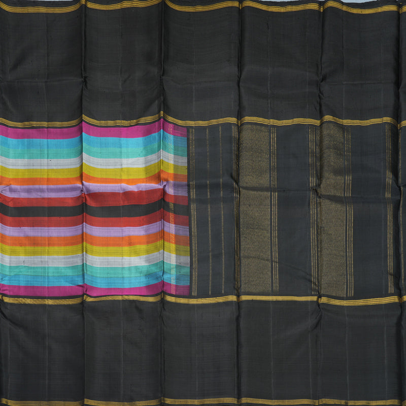 Hayagrivas Handloom Multicolour Stripes Kanjivaram Silk Saree with Black Border KBE2267B1-1