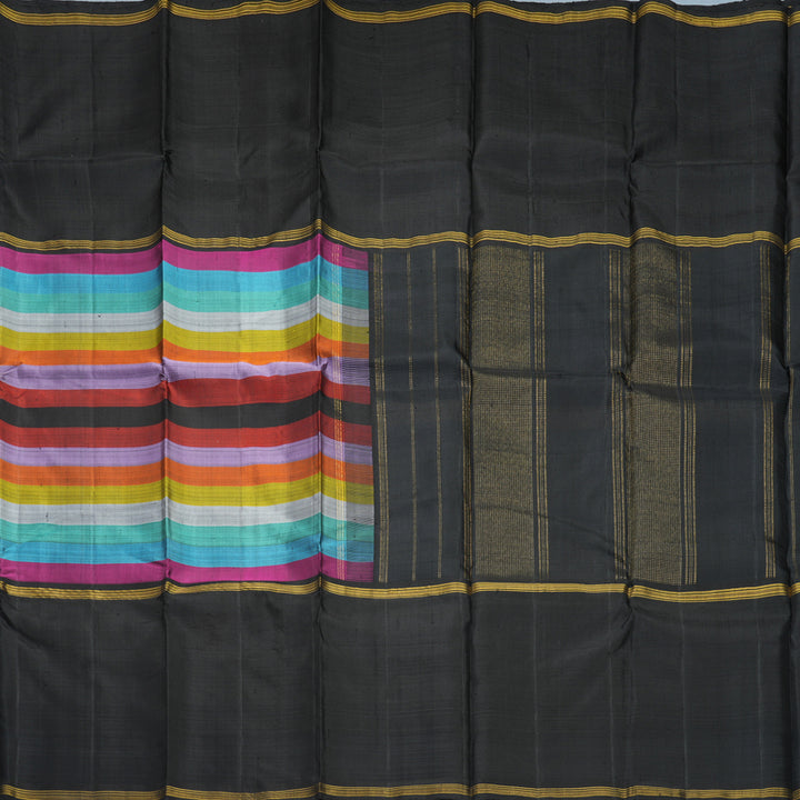Hayagrivas Handloom Multicolour Stripes Kanjivaram Silk Saree with Black Border KBE2267B1-1
