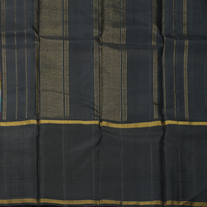 Hayagrivas Handloom Multicolour Stripes Kanjivaram Silk Saree with Black Border KBE2267B1-1