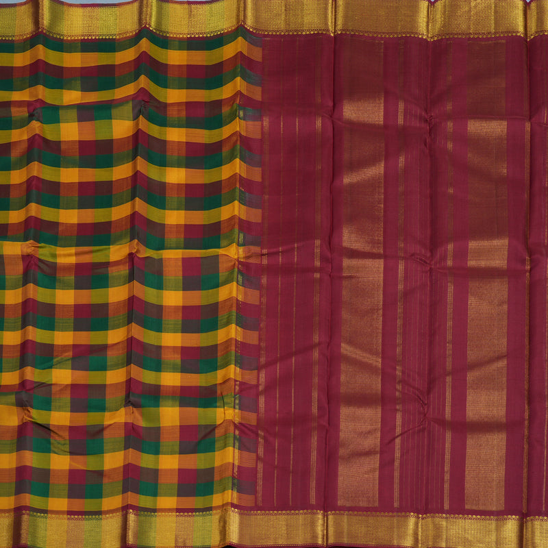 Hayagrivas Handloom Multicolour Checks Kanjivaram Silk Saree KBE2268B6-1