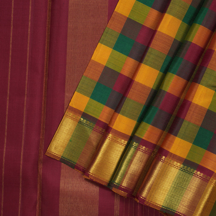 Hayagrivas Handloom Multicolour Checks Kanjivaram Silk Saree KBE2268B6-1