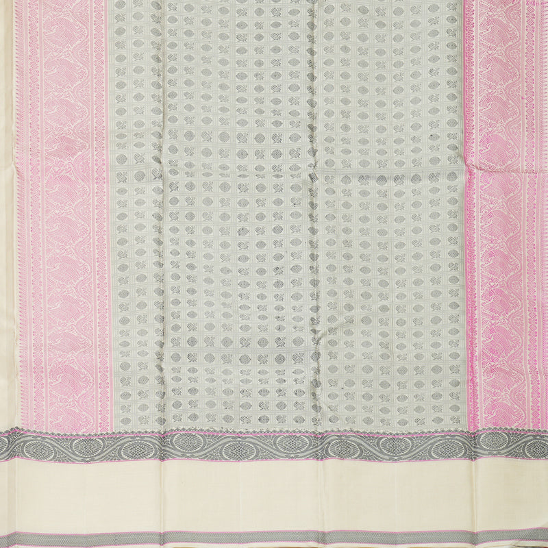 Hayagrivas Handloom Half-White Kanjivaram Silk Saree KBE2269B9-1