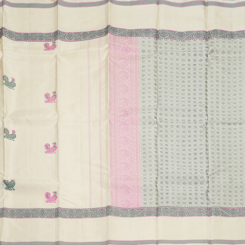 Hayagrivas Handloom Half-White Kanjivaram Silk Saree KBE2269B9-1