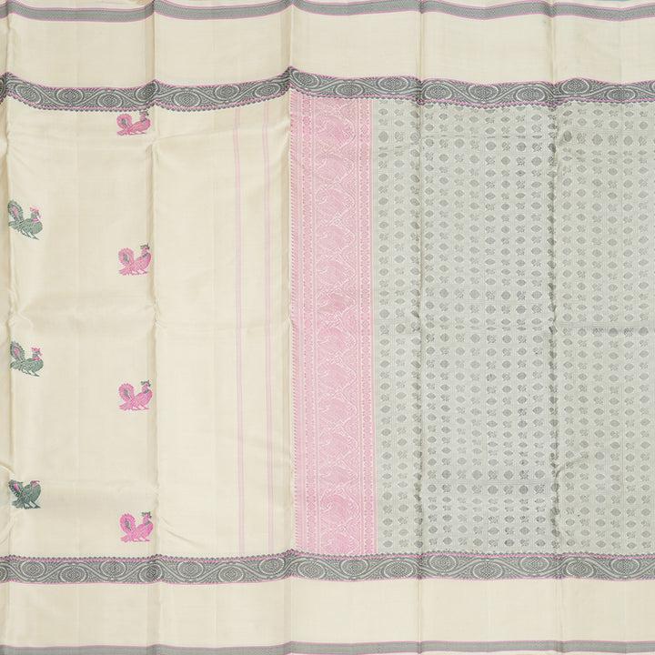 Hayagrivas Handloom Half-White Kanjivaram Silk Saree KBE2269B9-1