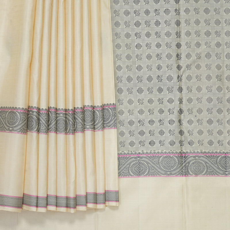 Hayagrivas Handloom Half-White Kanjivaram Silk Saree KBE2269B9-1