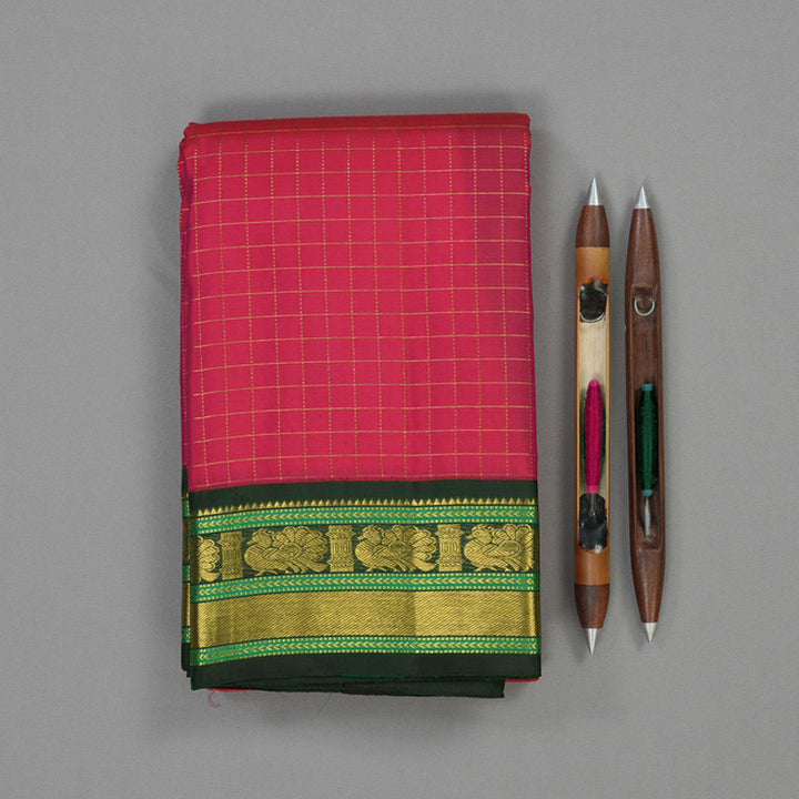 Hayagrivas Handloom Rani Pink Kanjivaram Silk Saree with Karum Pachai Border KBE2271B11-1