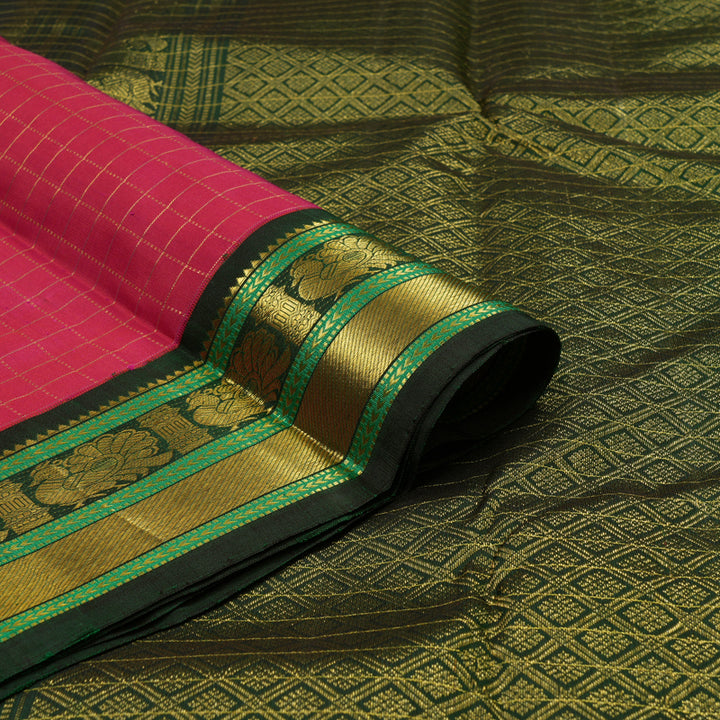 Hayagrivas Handloom Rani Pink Kanjivaram Silk Saree with Karum Pachai Border KBE2271B11-1