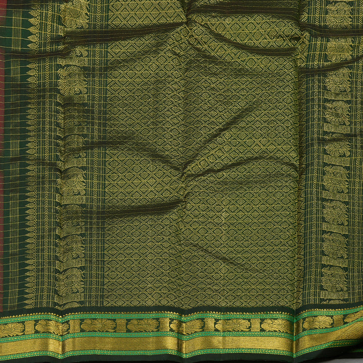 Hayagrivas Handloom Rani Pink Kanjivaram Silk Saree with Karum Pachai Border KBE2271B11-1