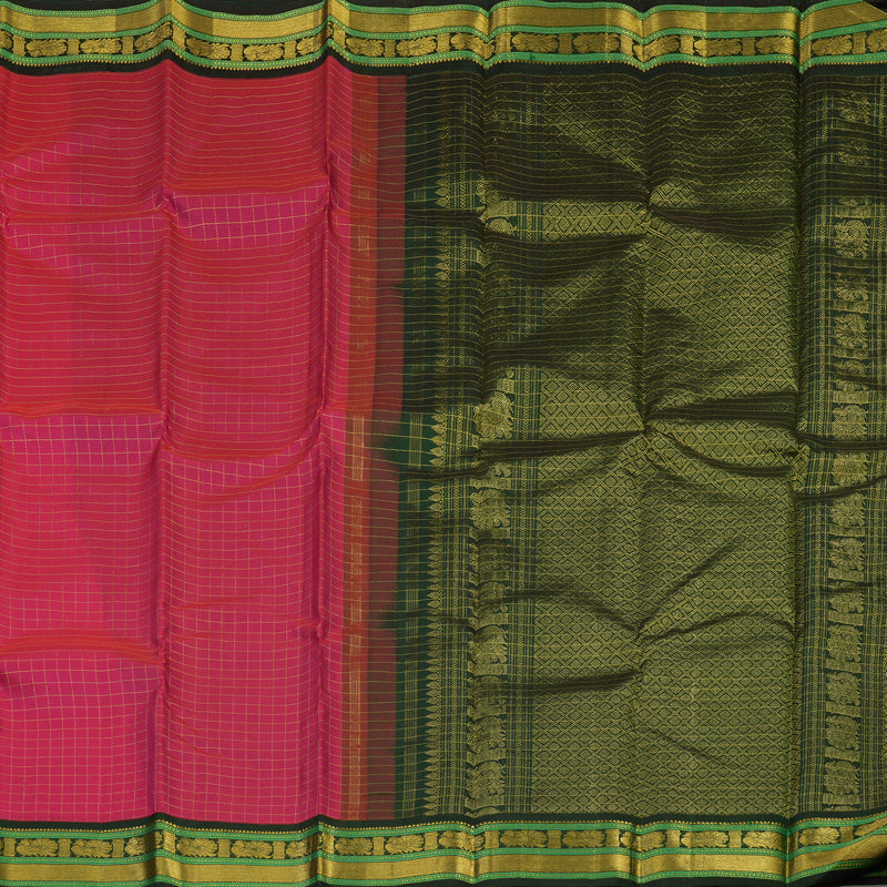 Hayagrivas Handloom Rani Pink Kanjivaram Silk Saree with Karum Pachai Border KBE2271B11-1