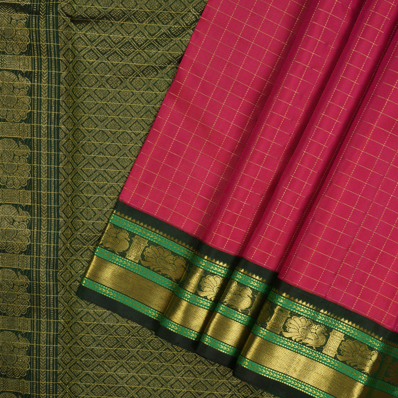 Hayagrivas Handloom Rani Pink Kanjivaram Silk Saree with Karum Pachai Border KBE2271B11-1