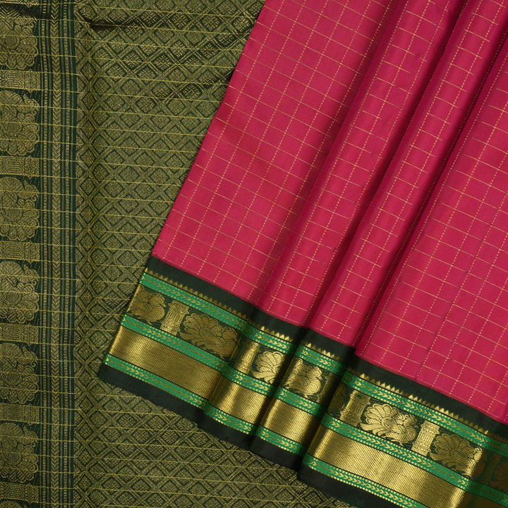 Hayagrivas Handloom Rani Pink Kanjivaram Silk Saree with Karum Pachai Border KBE2271B11-1