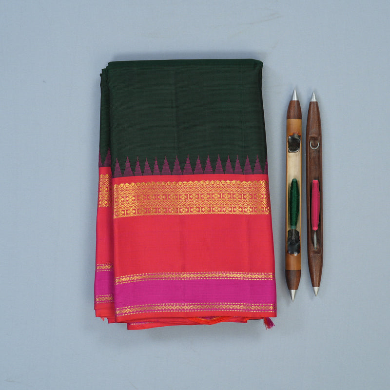 Hayagrivas Handloom Kanjivaram Silk Saree with Orangish-Pink Border KBE2271B13-1