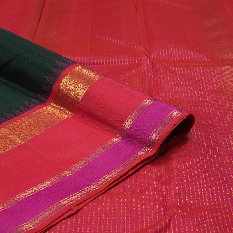 Hayagrivas Handloom Kanjivaram Silk Saree with Orangish-Pink Border KBE2271B13-1