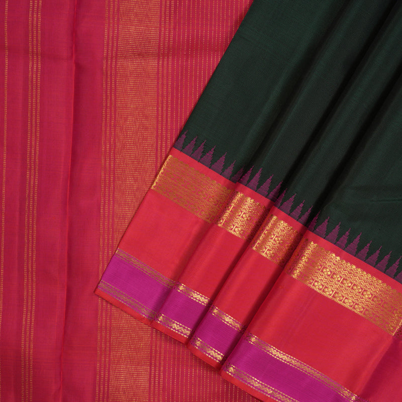 Hayagrivas Handloom Kanjivaram Silk Saree with Orangish-Pink Border KBE2271B13-1