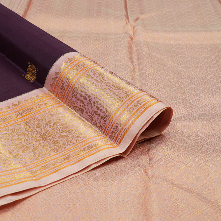 Hayagrivas Handloom Deep Wine Kanjivaram Silk Saree with Pastel Pink Border KBE2271B15-1
