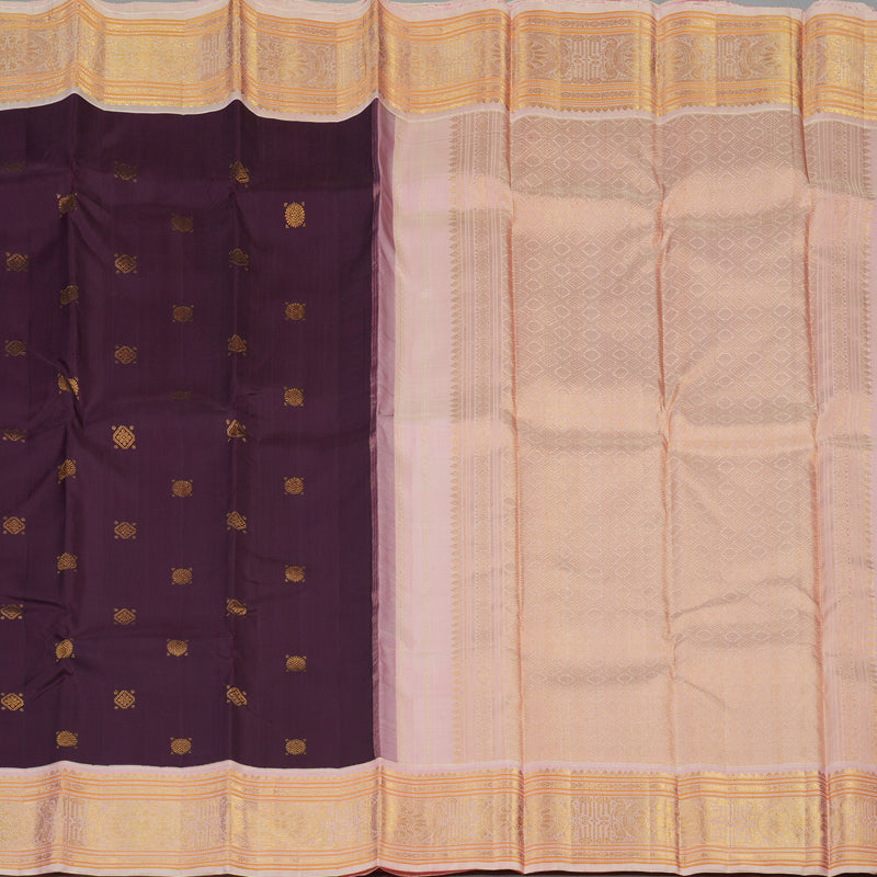 Hayagrivas Handloom Deep Wine Kanjivaram Silk Saree with Pastel Pink Border KBE2271B15-1