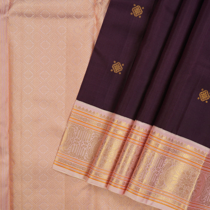 Hayagrivas Handloom Deep Wine Kanjivaram Silk Saree with Pastel Pink Border KBE2271B15-1