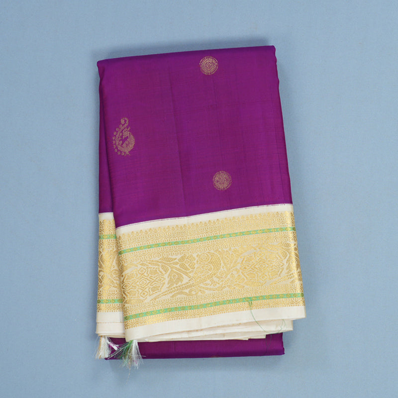 Hayagrivas Handloom Purple Kanjivaram Silk Saree with Half-White Border KBE2271B16-1