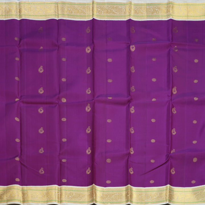 Hayagrivas Handloom Purple Kanjivaram Silk Saree with Half-White Border KBE2271B16-1