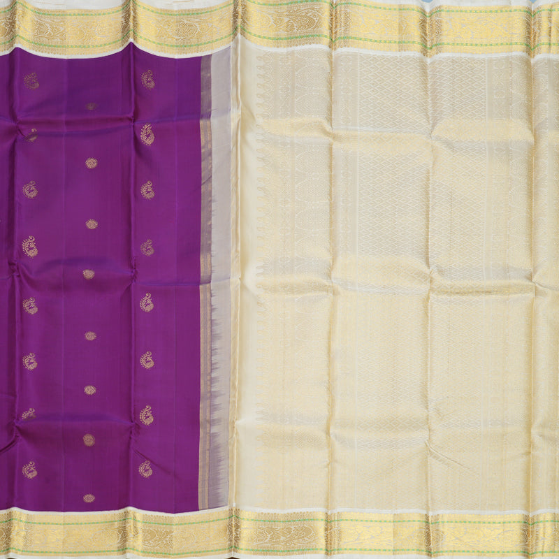 Hayagrivas Handloom Purple Kanjivaram Silk Saree with Half-White Border KBE2271B16-1