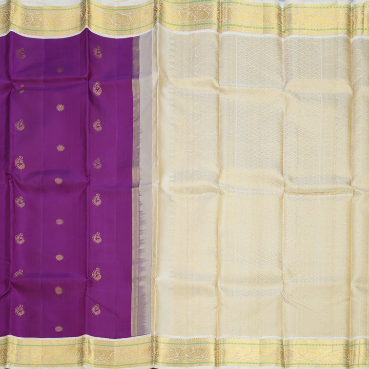 Hayagrivas Handloom Purple Kanjivaram Silk Saree with Half-White Border KBE2271B16-1