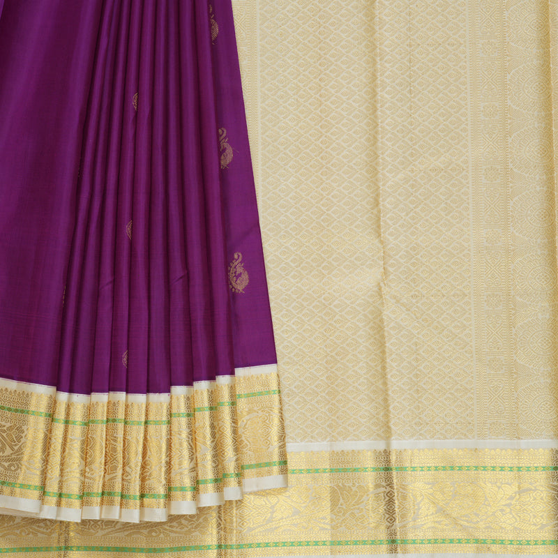 Hayagrivas Handloom Purple Kanjivaram Silk Saree with Half-White Border KBE2271B16-1