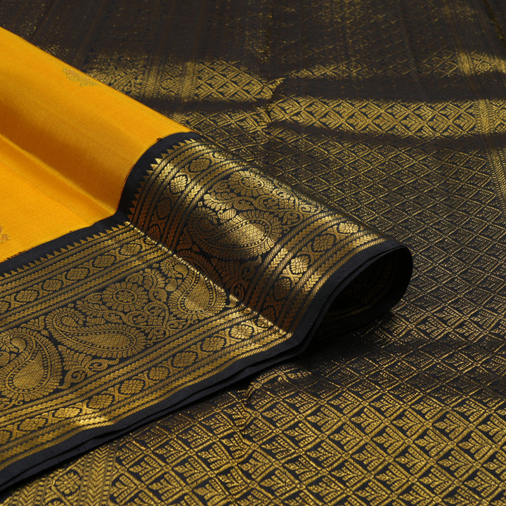Hayagrivas Handloom Mustard Yellow Kanjivaram Silk Saree with Black Border KBE2271B7-1