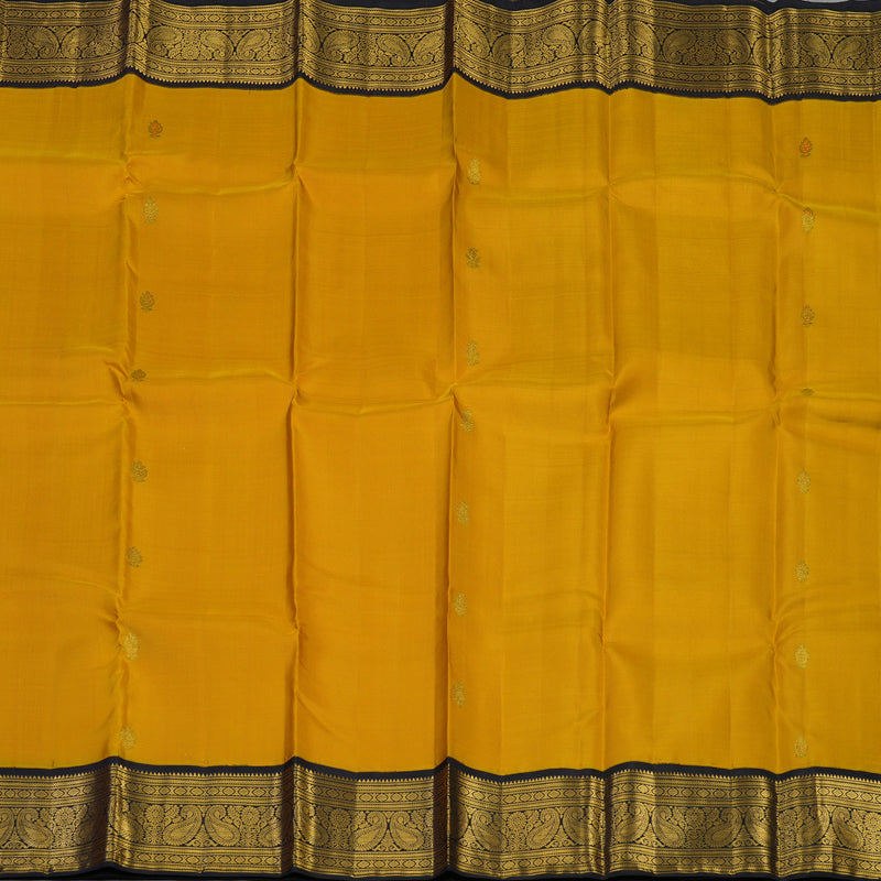 Hayagrivas Handloom Mustard Yellow Kanjivaram Silk Saree with Black Border KBE2271B7-1