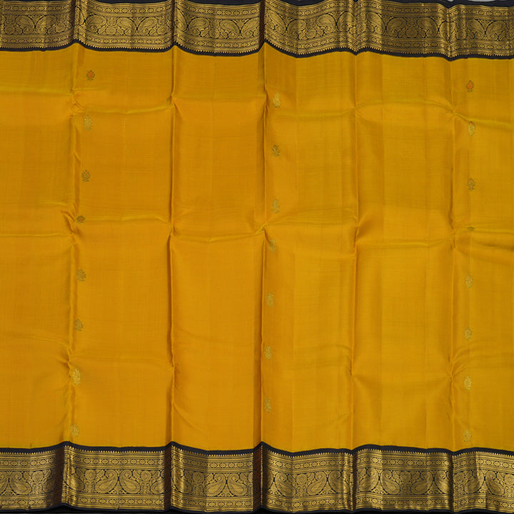 Hayagrivas Handloom Mustard Yellow Kanjivaram Silk Saree with Black Border KBE2271B7-1