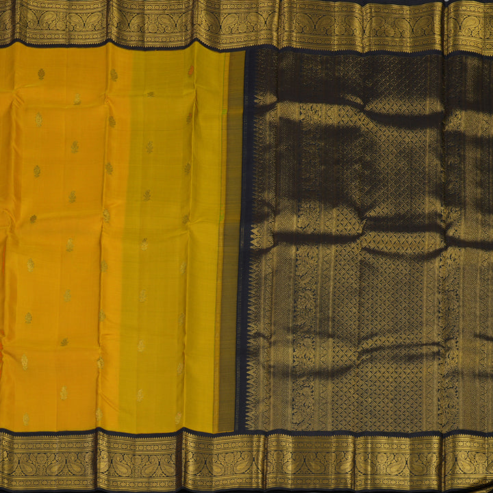 Hayagrivas Handloom Mustard Yellow Kanjivaram Silk Saree with Black Border KBE2271B7-1