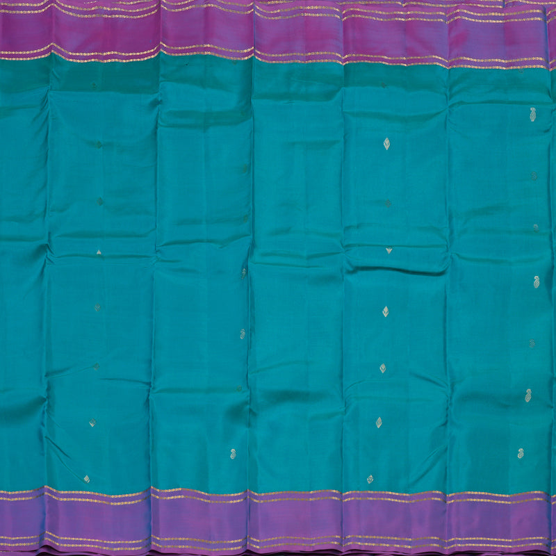 Hayagrivas Handloom Turquoise Blue Kanjivaram Silk Saree with Purple Border KBE2272B1-4
