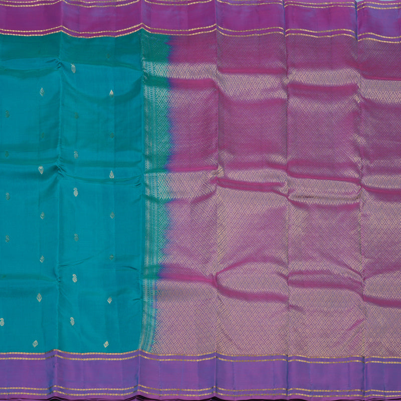 Hayagrivas Handloom Turquoise Blue Kanjivaram Silk Saree with Purple Border KBE2272B1-4