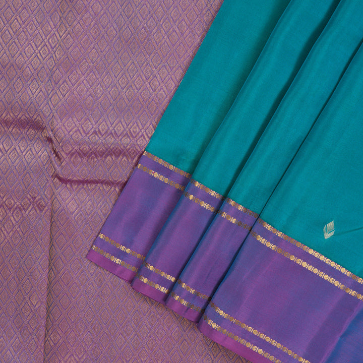 Hayagrivas Handloom Turquoise Blue Kanjivaram Silk Saree with Purple Border KBE2272B1-4
