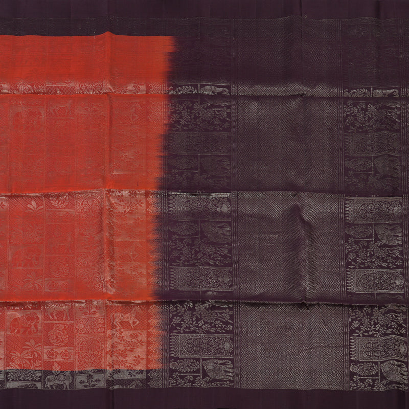 Hayagrivas Rust Orange Handloom Soft Silk Saree KBE2275B1-1