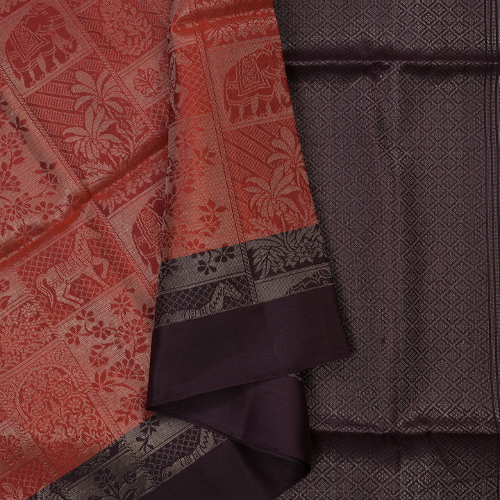 Hayagrivas Rust Orange Handloom Soft Silk Saree KBE2275B1-1