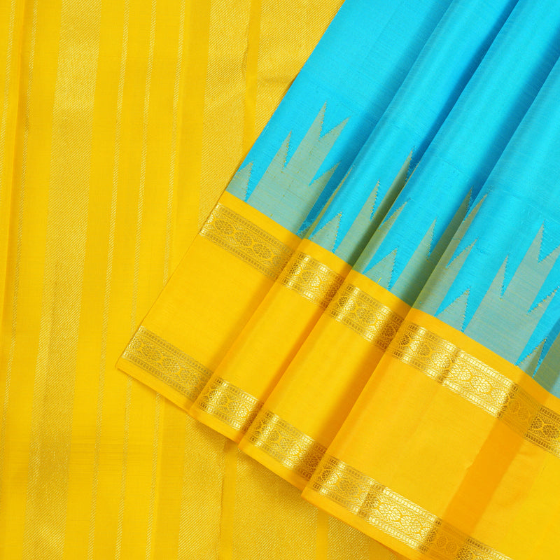 Hayagrivas Handloom Pure Kanjivaram Silk Saree Brilliant Sea Blue KBE227D1-5