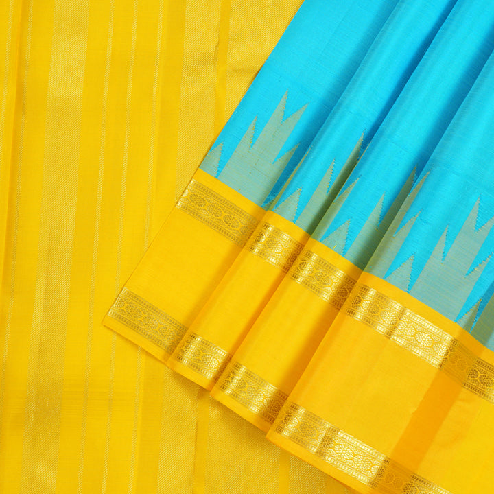 Hayagrivas Handloom Pure Kanjivaram Silk Saree Brilliant Sea Blue KBE227D1-5